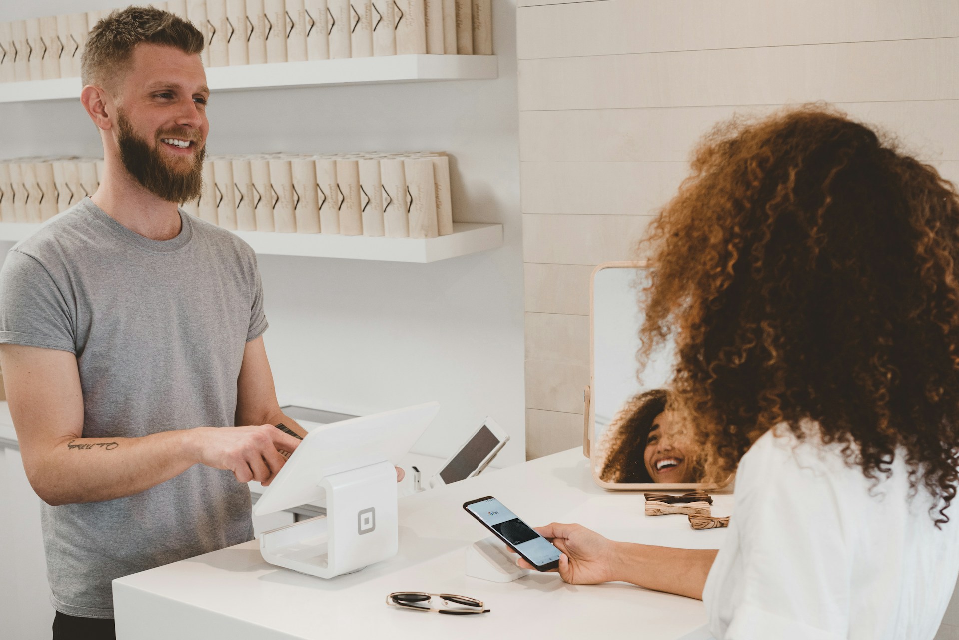 Person using a payment terminal